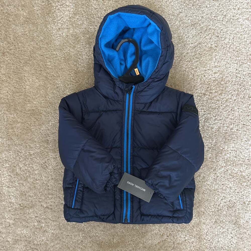 Michael Kors Baby Boys Blue Hooded Puffer Jacket Size 18M